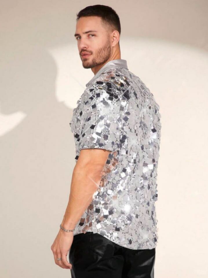 Bonga Boys Men's Sequins Knitted Casual Shirt